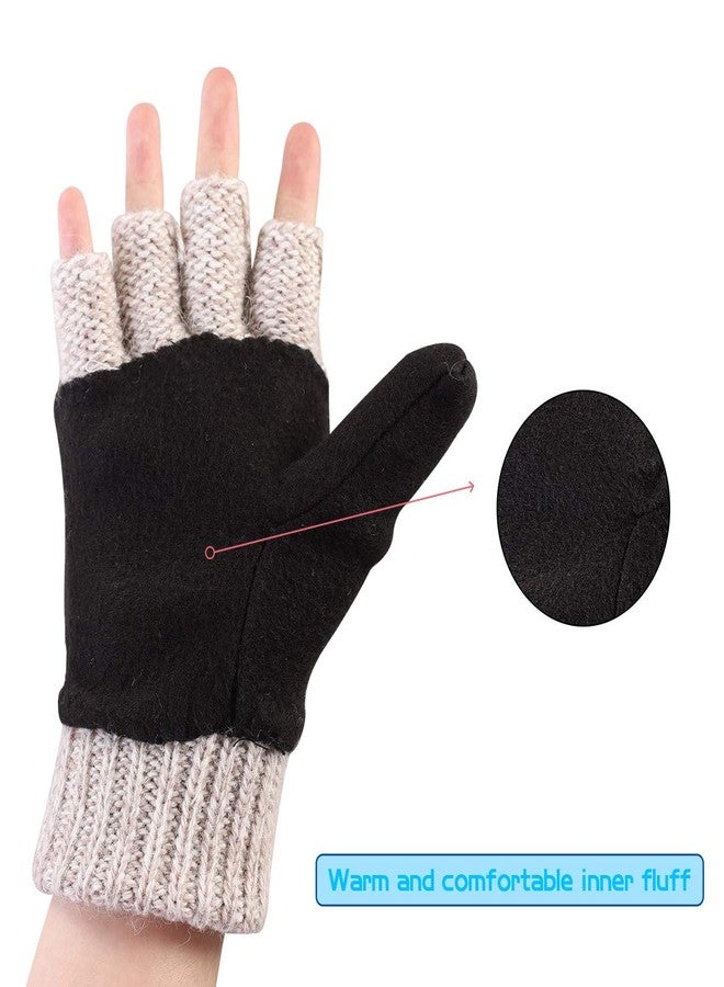 OMECHY Winter Knitted Fingerless Wool Gloves Thermal Insulation Warm Convertible Mittens Flap Cover for Men Women - Image 5